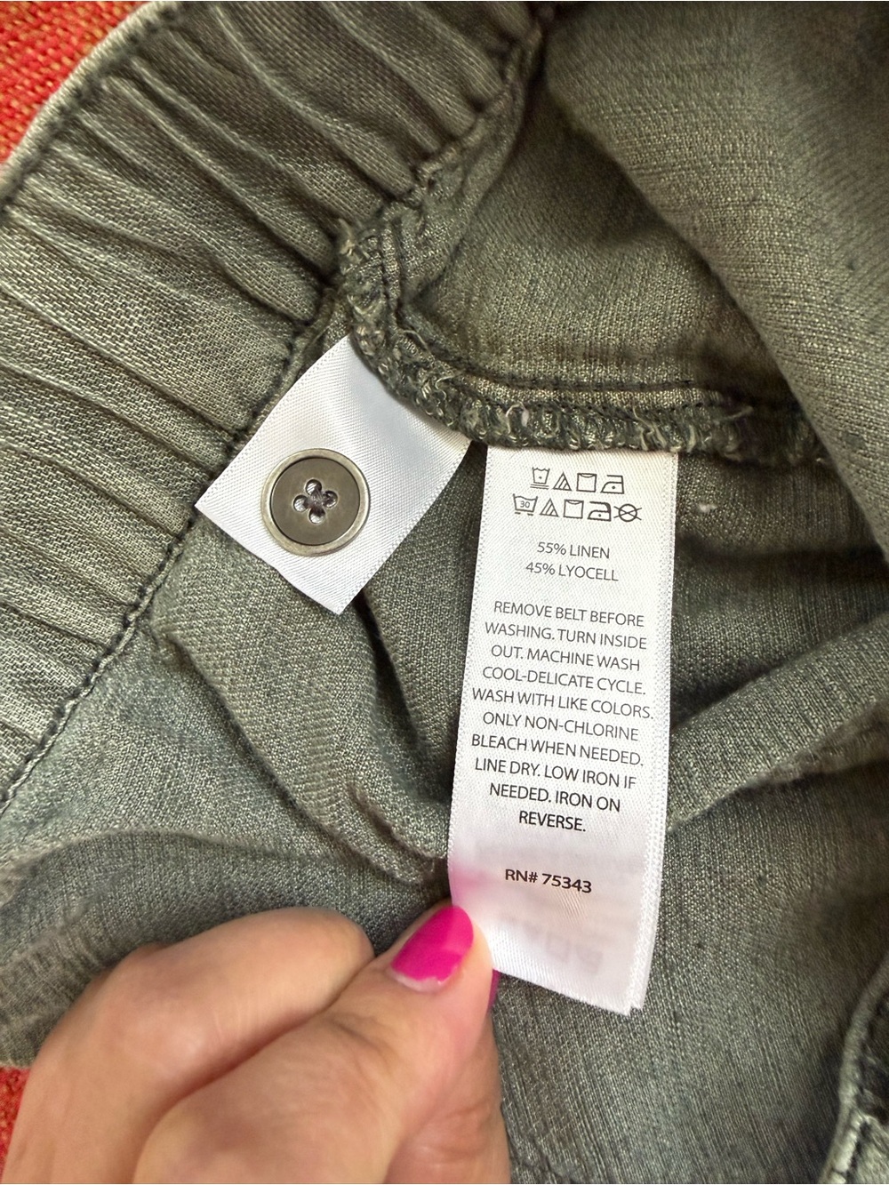 Nicole Miller Olive Green Linen Blend Women’s Belted Cargo Pants, size L, EUC! - Picture 6 of 12